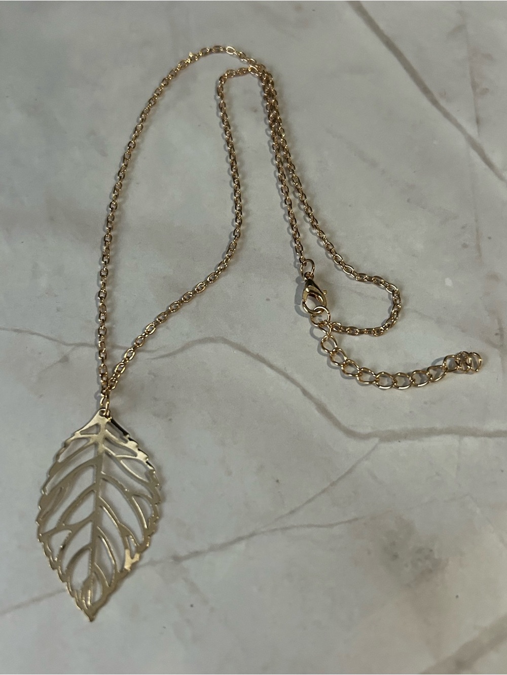 Gold Tone Leaf Pendant Necklace